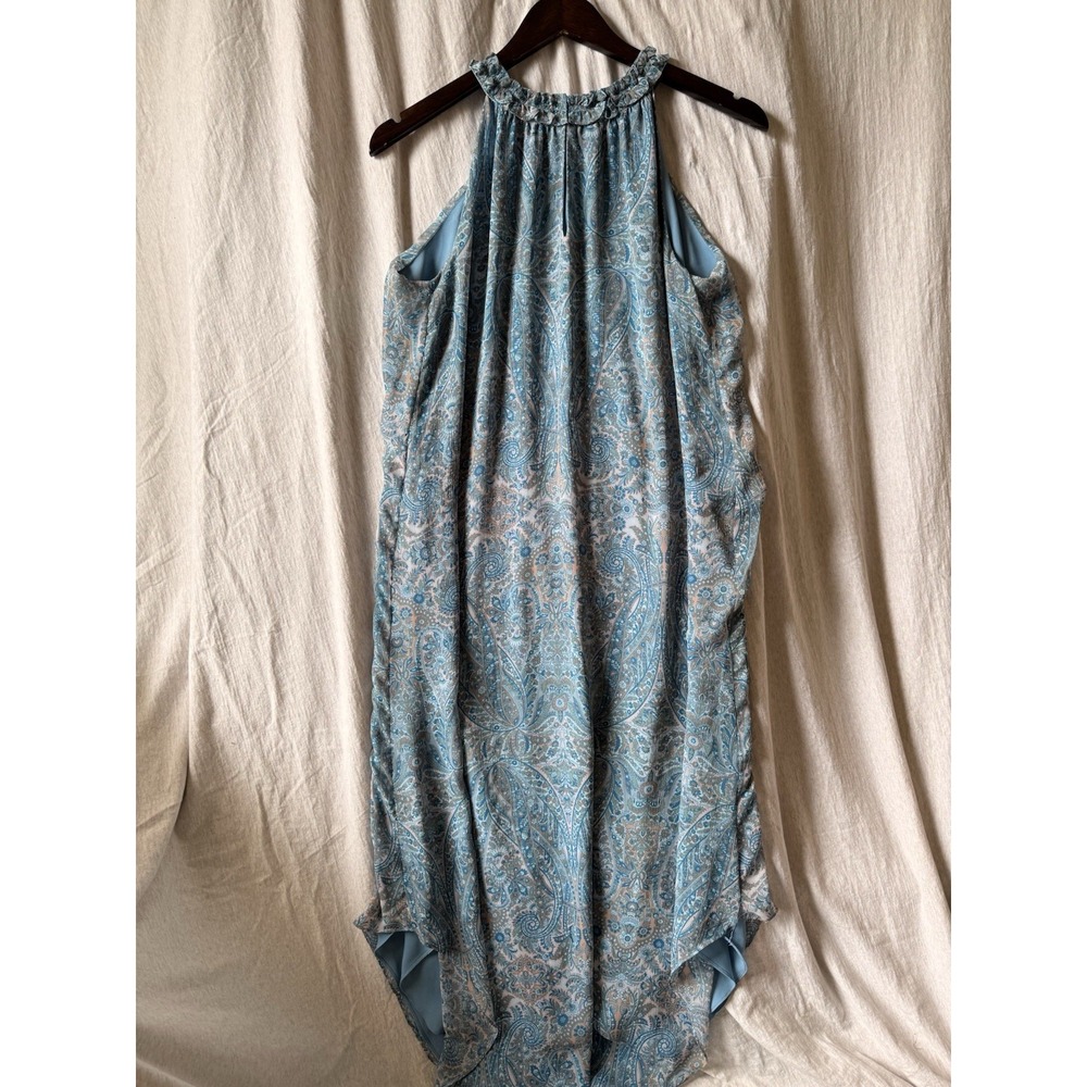 Ramy Brook New York Blue Pink Paisley Halter Silk Midi Dress Women's S/P